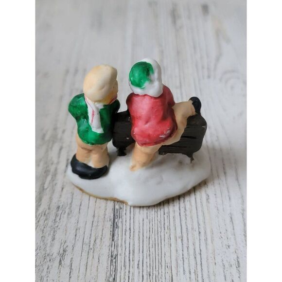 Ceramic kids children bench dog pet village accessory xmas - Picture 3 of 5